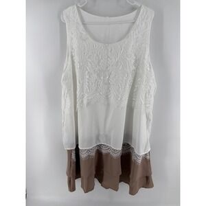 Womens 3XL White Lace Trim Chiffon Tiered Ruffled Tank Top Tunic NEW